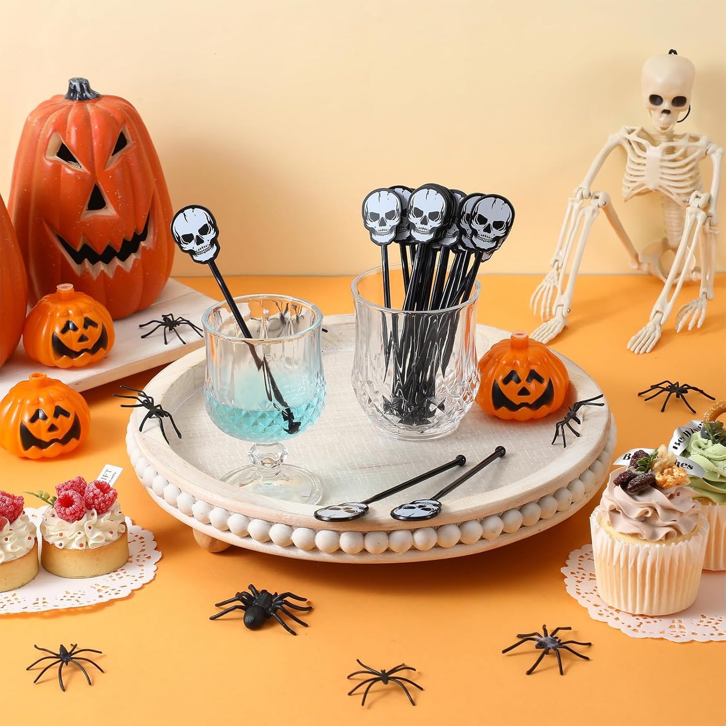 30 Pcs Halloween Swizzle Sticks Plastic Coffee and Cocktail Stirrers Fall Thanksgiving Drink Stirrers Cocktail Mixers for Halloween Fall Autumn Party Tea Coffee Bar Decoration(Skull)