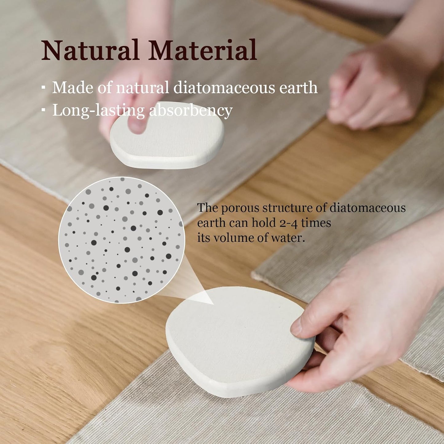Instant Dry Stone Absorbent Diatomite Coaster Set of 4 for Drinks Wine Coffee, Modern Unique Cup Diatomaceous Earth Coasters for Coffee Table Office Desk, White