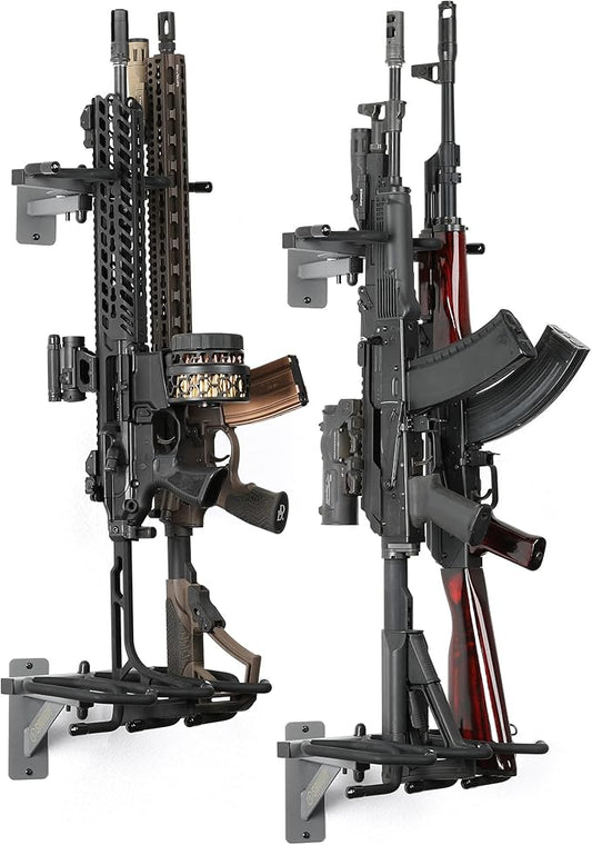 Savior Equipment Wall-Mount Rifle Rack Tactical Shotgun Carbine Firearm Free-Standing Gun Display Indoor Storage Rack - Heavy Duty Steel, Wide Angle Adjustment, 3-Slot Holds up to 75 Lbs