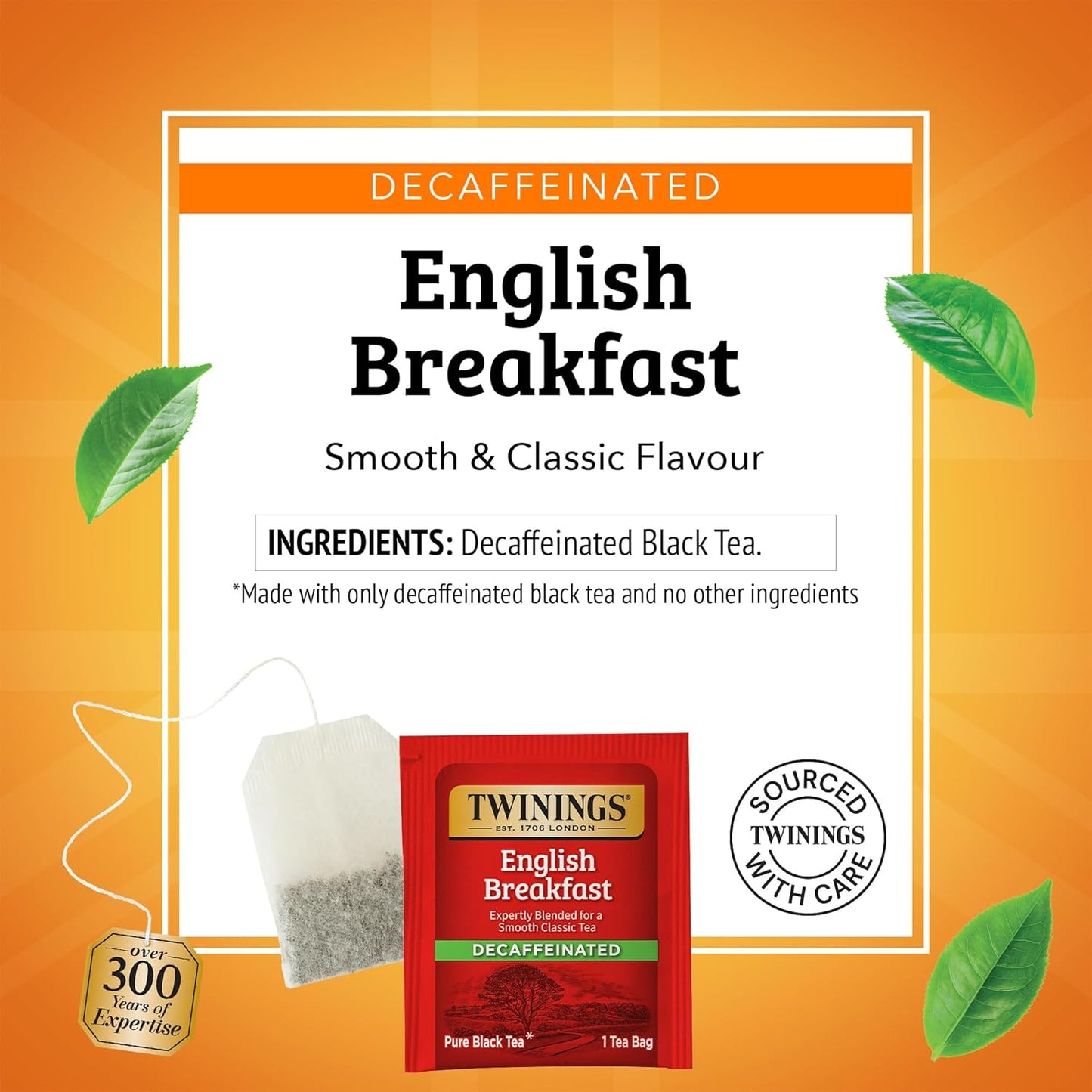 Twinings Decaffeinated English Breakfast Black Tea Individually Wrapped Bags, 25 Count (Pack of 6), Flavourful, Robust, Enjoy Hot or Iced, 150 Teabags