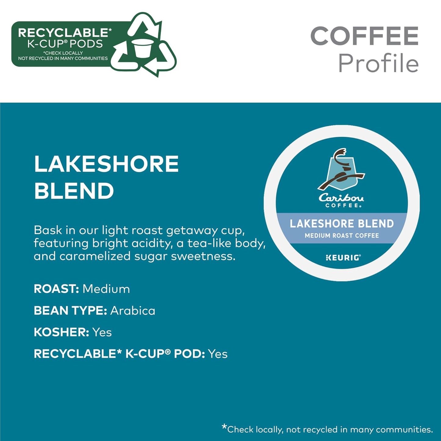 Caribou Coffee Lakeshore Blend Keurig Single-Serve K-Cup Pods, Medium Roast, 24 Count (Pack of 4)