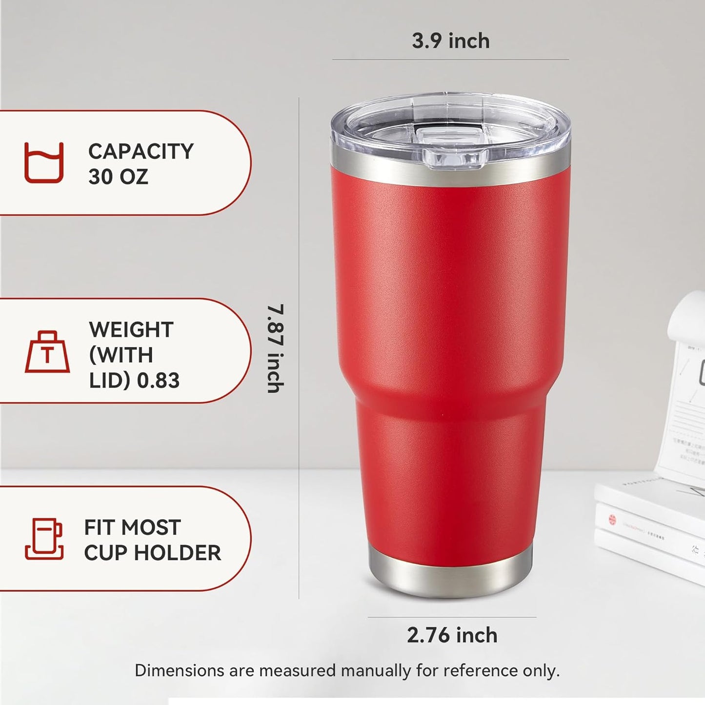30 oz Tumbler with Lid Stainless Steel Tumblers Bulk Vacuum Insulated Cup Reusable Powder Coated Travel Mug Double Wall Leak Proof Cups Keep Cold Drinks for 12 Hours Wine Red, Set of 8