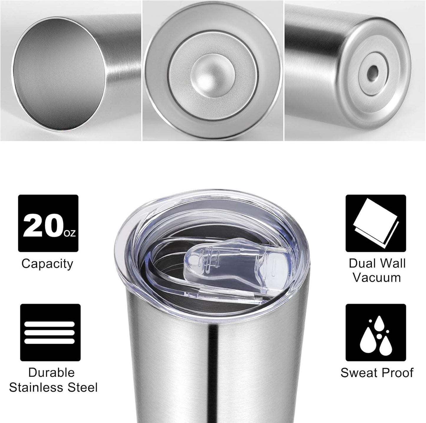 VEGOND Stainless Steel Tumblers Bulk 6 Pack, 20 oz Vacuum Insulated Skinny Tumblers with Lid and Straw, Double Wall Coffee Mug, Travel Water Cup