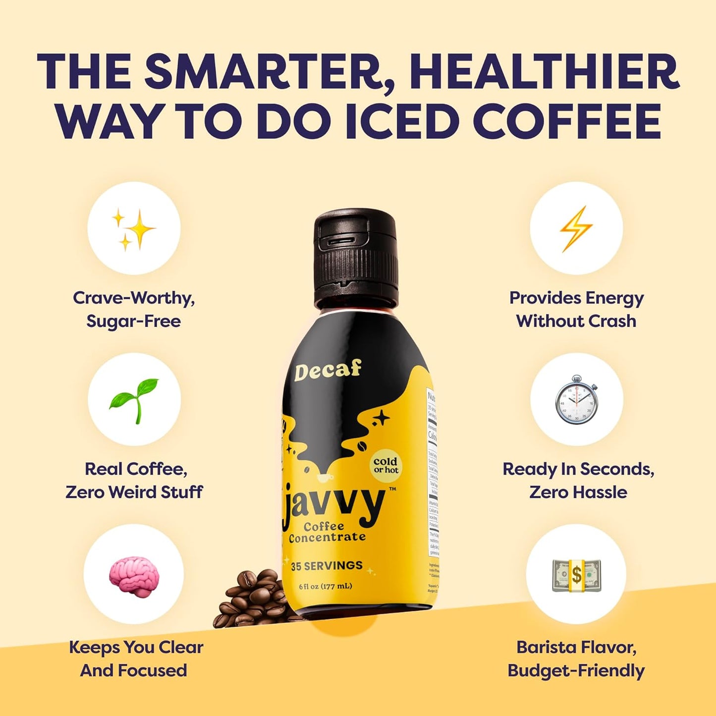 Javvy Coffee Concentrate - Cold Brew Coffee, Perfect for Hot or Iced Instant Coffees, Hot Drinks, Cold Brew Concentrate, 35 Servings - Original Decaf