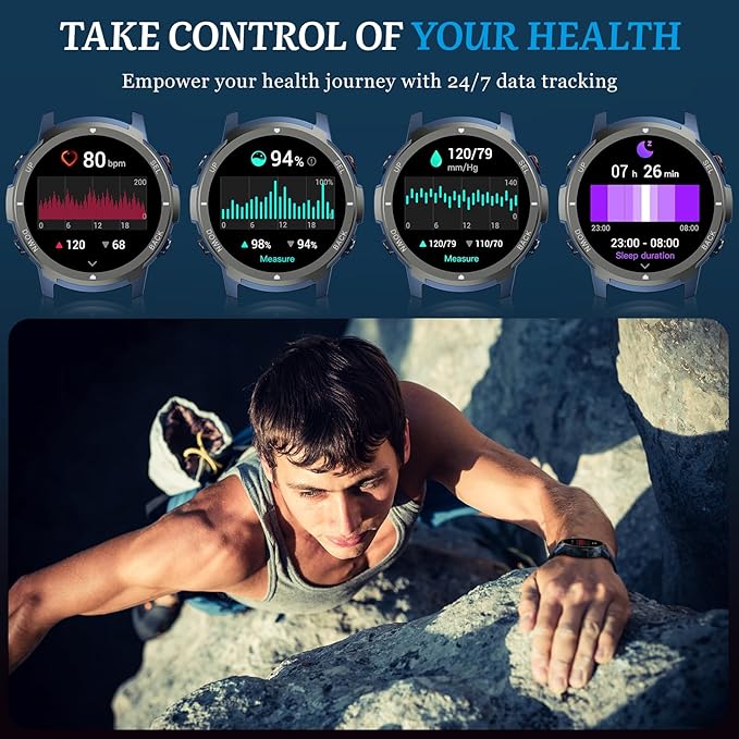 Smart Watch, 2025 Military Waterproof Fitness Sleep Tracker Watch with 110 Ports Modes, Smartwatch for Samsung Android iPhone iOS Compatible