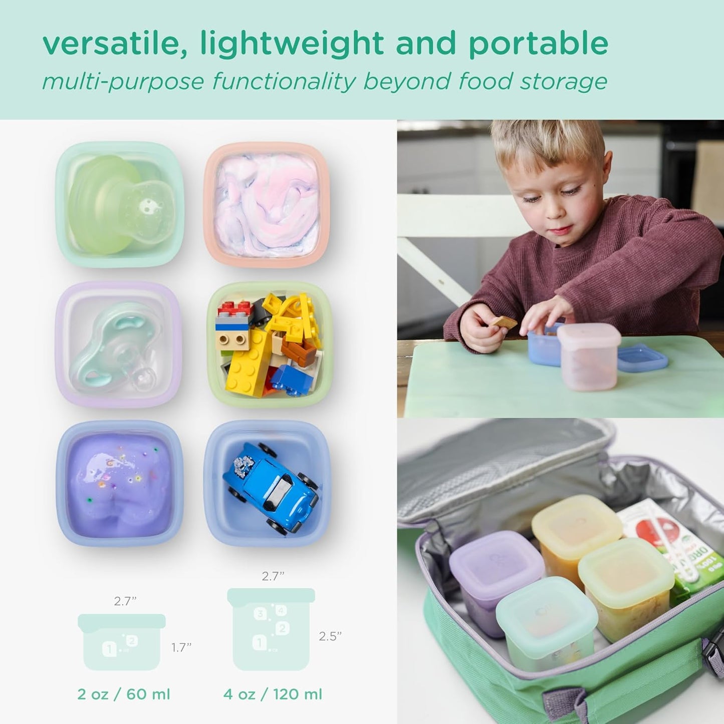 Olababy Clear Sense Silicone Storage Containers 4pk for Baby Food, Snacks, Formula, Puree, Sauce & More | Micro Plastic & BPA-Free | Daycare Essentials for Toddlers and Kids (Lilac, 4 oz / 120 ml)