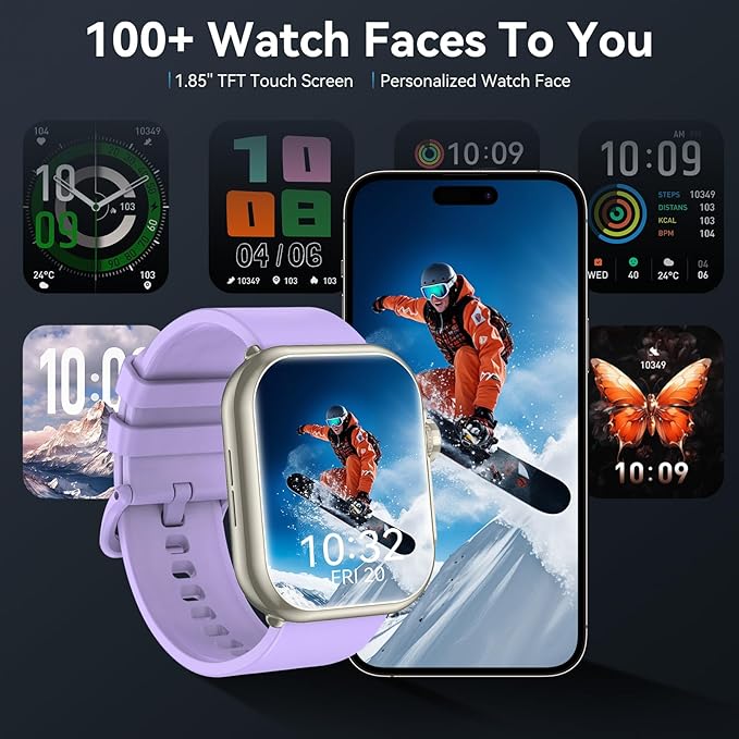 Smart Watch for Men Women, 1.85" HD Fitness Tracker with Call Function, 1000 mAh 100 Day Battery Life, 110+ Sport Modes, Heart Rate Sleep Monitor Fitness Watch, IP68 Waterproof, iOS Android Compatible