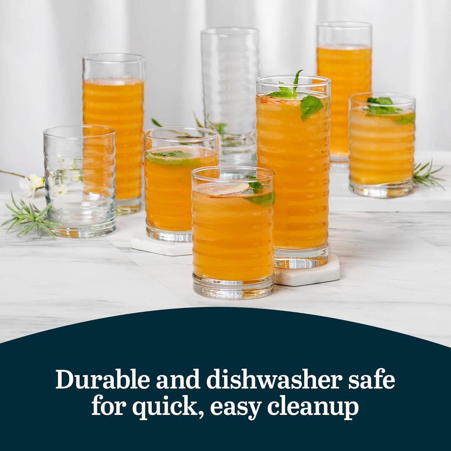 Libbey Pueblo Tumbler and Rocks Glass Set, Wavy and Groovy Drinking Glasses Set, Dishwasher Safe Glasses Drinking Set of 16 for Everyday Family Meals