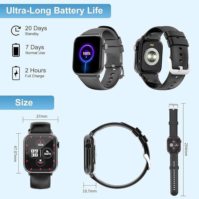 Smart Watch for Man Women Answer/Make Call, Fitness Watch with 120+ Sport Modes, IP67 Waterproof, Heart Rate/Sleep Tracker/Step Tracker/Blood Pressure Health Watch for Android iOS Phone (Black)