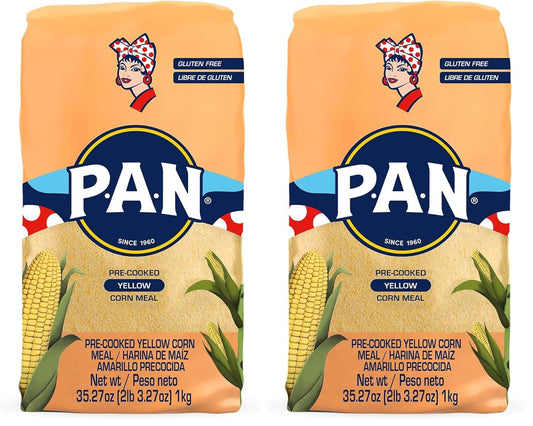 P.A.N. Yellow Corn Meal – Pre-cooked Gluten Free and Kosher Flour for Arepas (2.2 lb/Pack of 2)