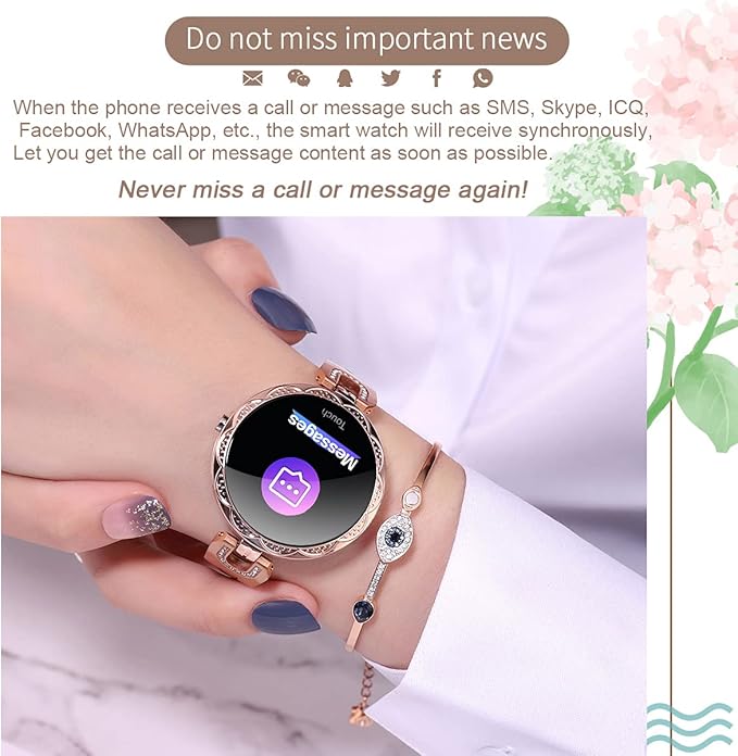 Smartwatch for Women Compatible for Android/iOS Phones. Health and Fitness Tracker with Heart Rate Blood Pressure Bluetooth Remote Photography Female Menstrual Cycle (Gold)