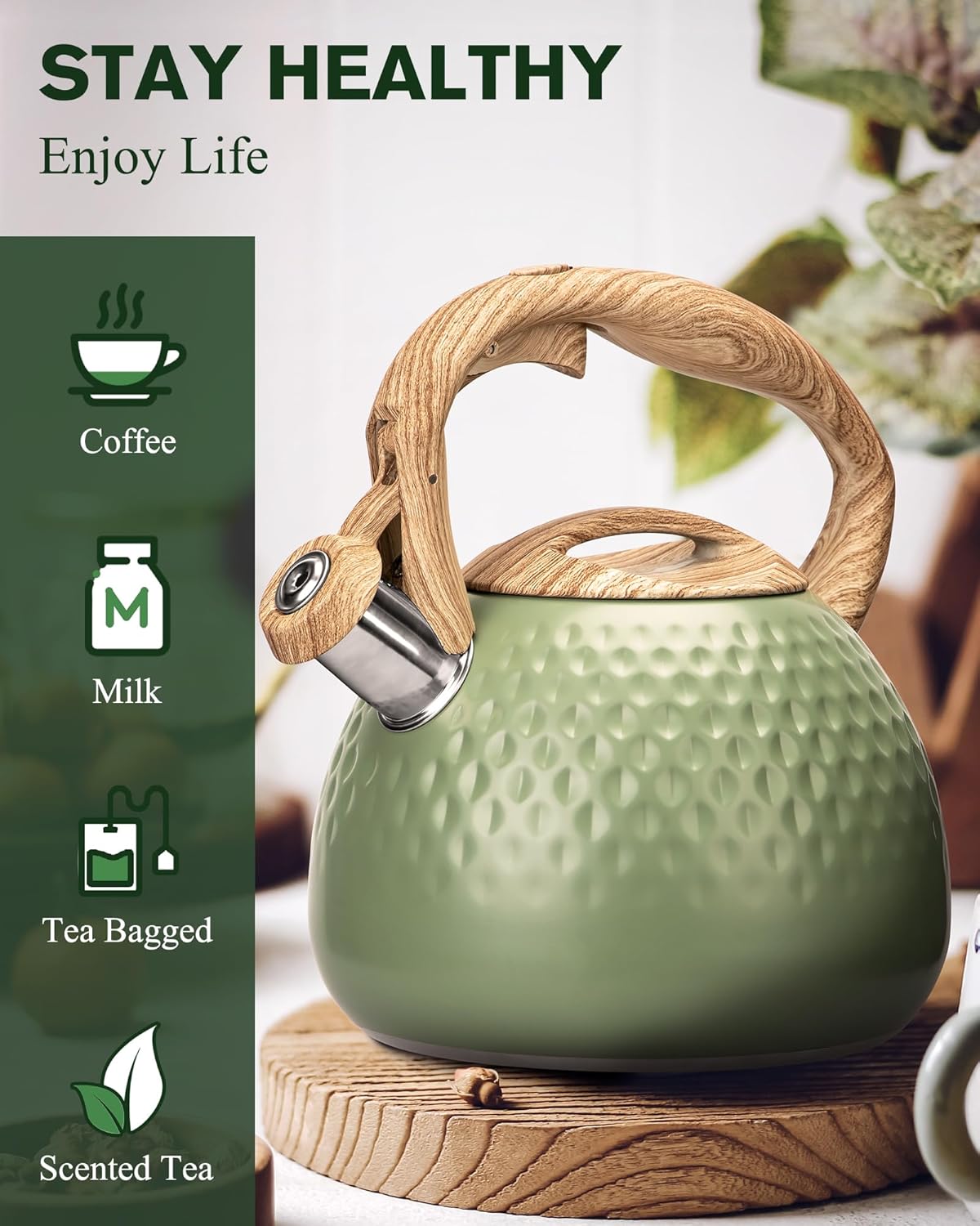 Tea Kettle Stovetops, 2.5 Quart Food Grade Stainless Steel Water kettles for Stove Top Teatop with Anti-hot Ergonomic Handle,Suitable for All Heat Sources