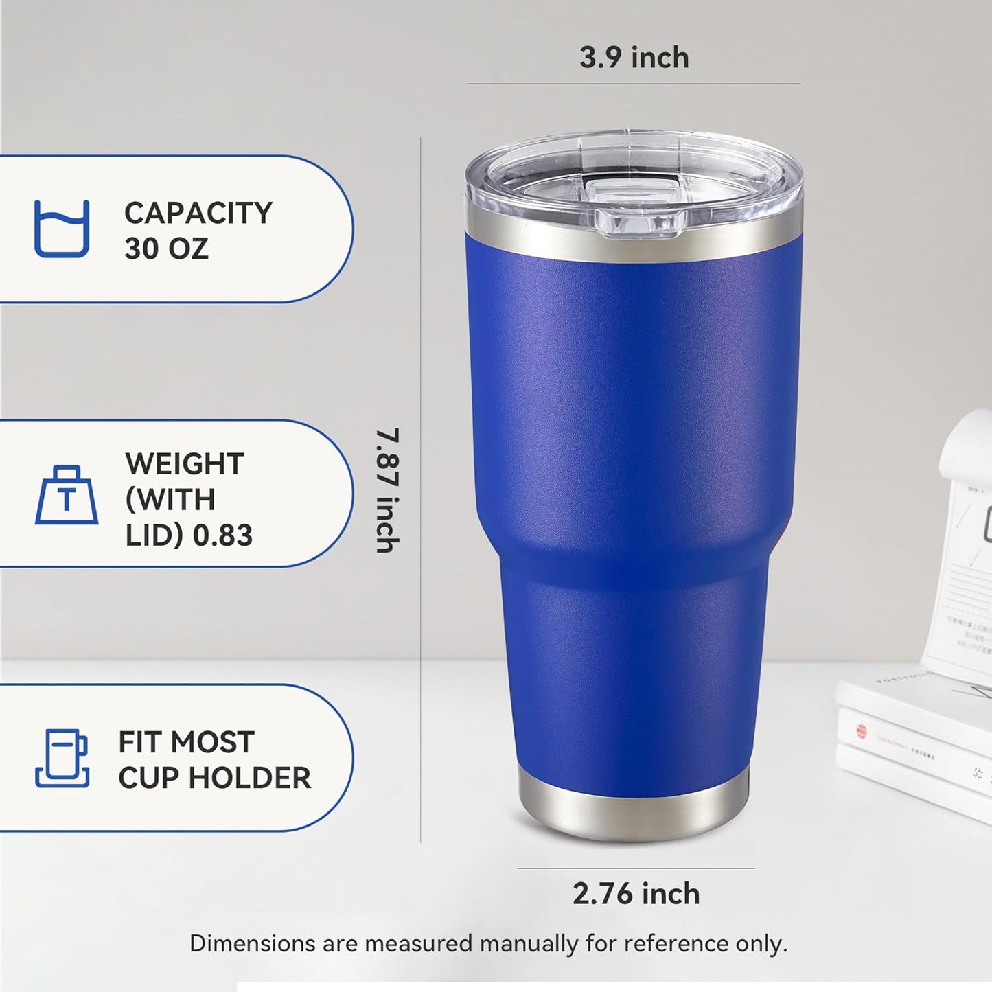 30 oz Tumbler with Lid Stainless Steel Tumblers Bulk Vacuum Insulated Cup Reusable Powder Coated Travel Mug Double Wall Leak Proof Cups Keep Cold Drinks for 12 Hours Blue, Set of 8