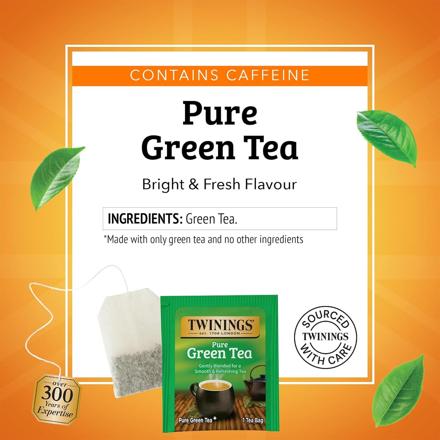 Twinings Pure Green Tea Individually Wrapped Bags, 20 Count (Pack of 6), Smooth Flavour, Enticing Aroma, Caffeinated, Enjoy Hot or Iced, 120 Teabags