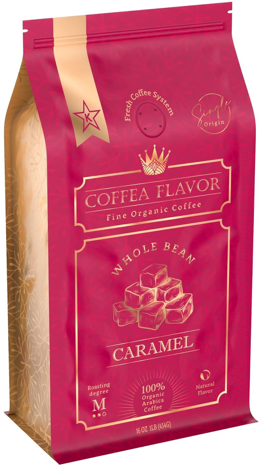 Caramel Flavored Whole Bean Coffee – 100% Arabica, Single Origin, Medium Roast, Naturally Sweetened, Velvety Smooth Flavor – by Coffea Flavor