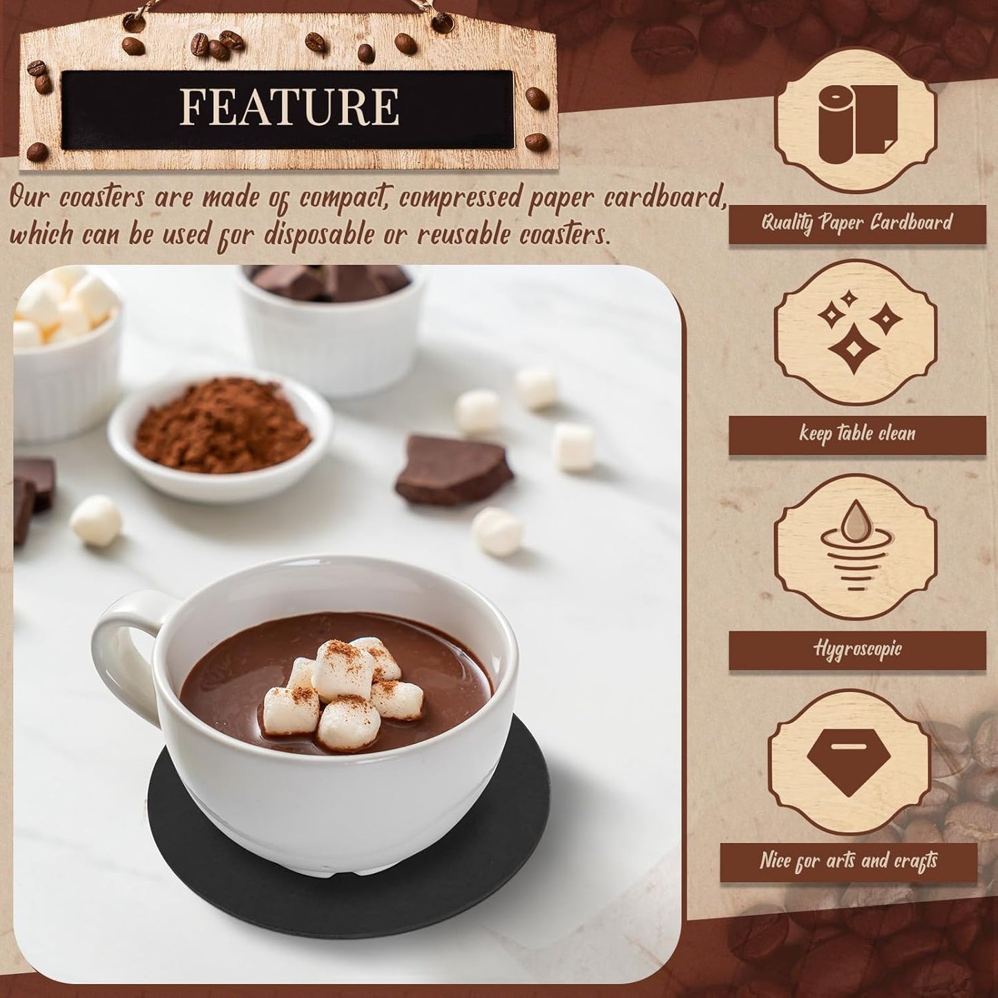 TaoBary 600 Pcs Disposable Paper Coasters Bulk 1MM, 4 Inch Round Cardboard Coasters Blank for Bar Drinks DIY Crafts Arts Wedding (Black)