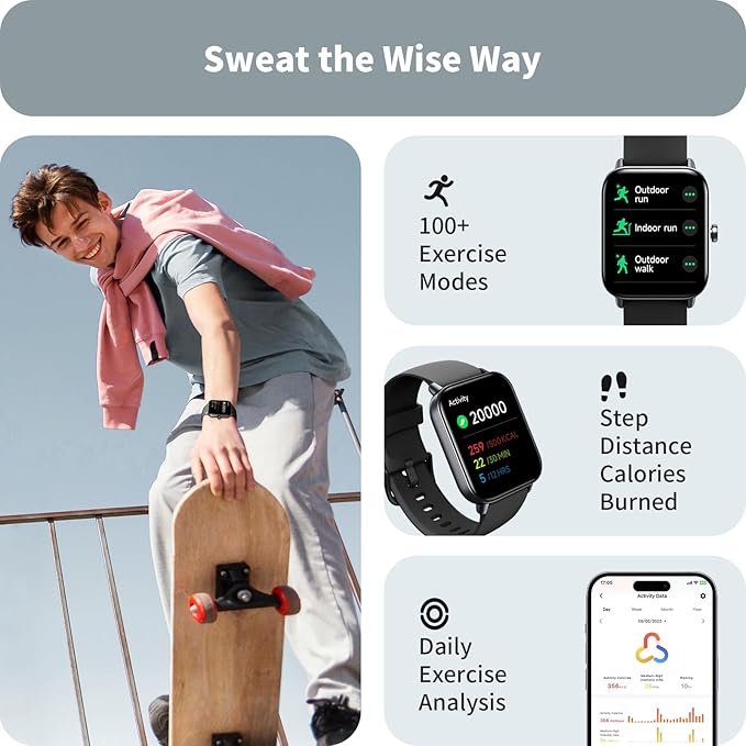 Smart Watches for Men, 1.8" Screen Activity Tracker, Heart Rate/Sleep/SpO2 Monitor, Make/Answer Calls, IP68 Waterproof Smartwatch for iPhone/Samsung/Android, 101+ Sport Modes Fitness Reloj Inteligente