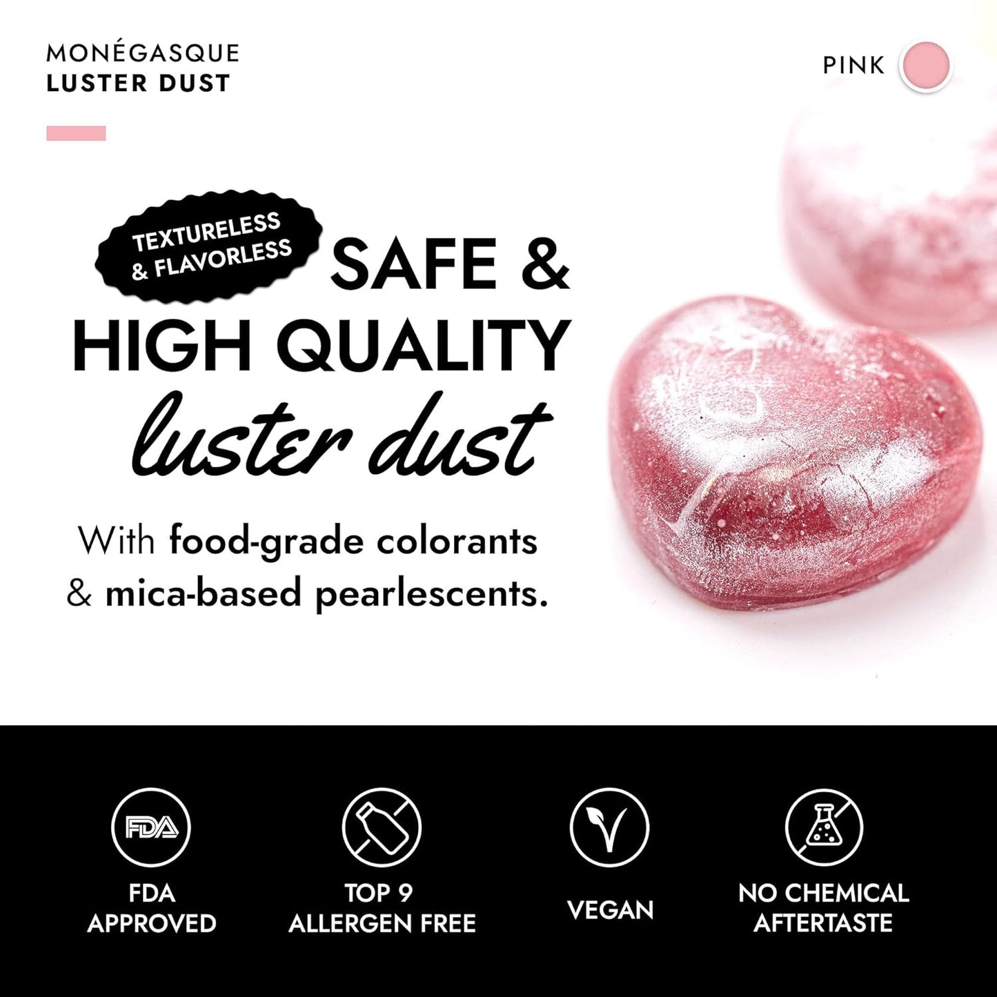 MONÉGASQUE Pink Edible Glitter for Drinks 7g – Edible Glitter for Cakes & Cocktails – Pink Luster Dust Sprinkles for Cupcakes – Cake Decorations Spray & Drink Shimmer Powder – Cake Decorating Toppers