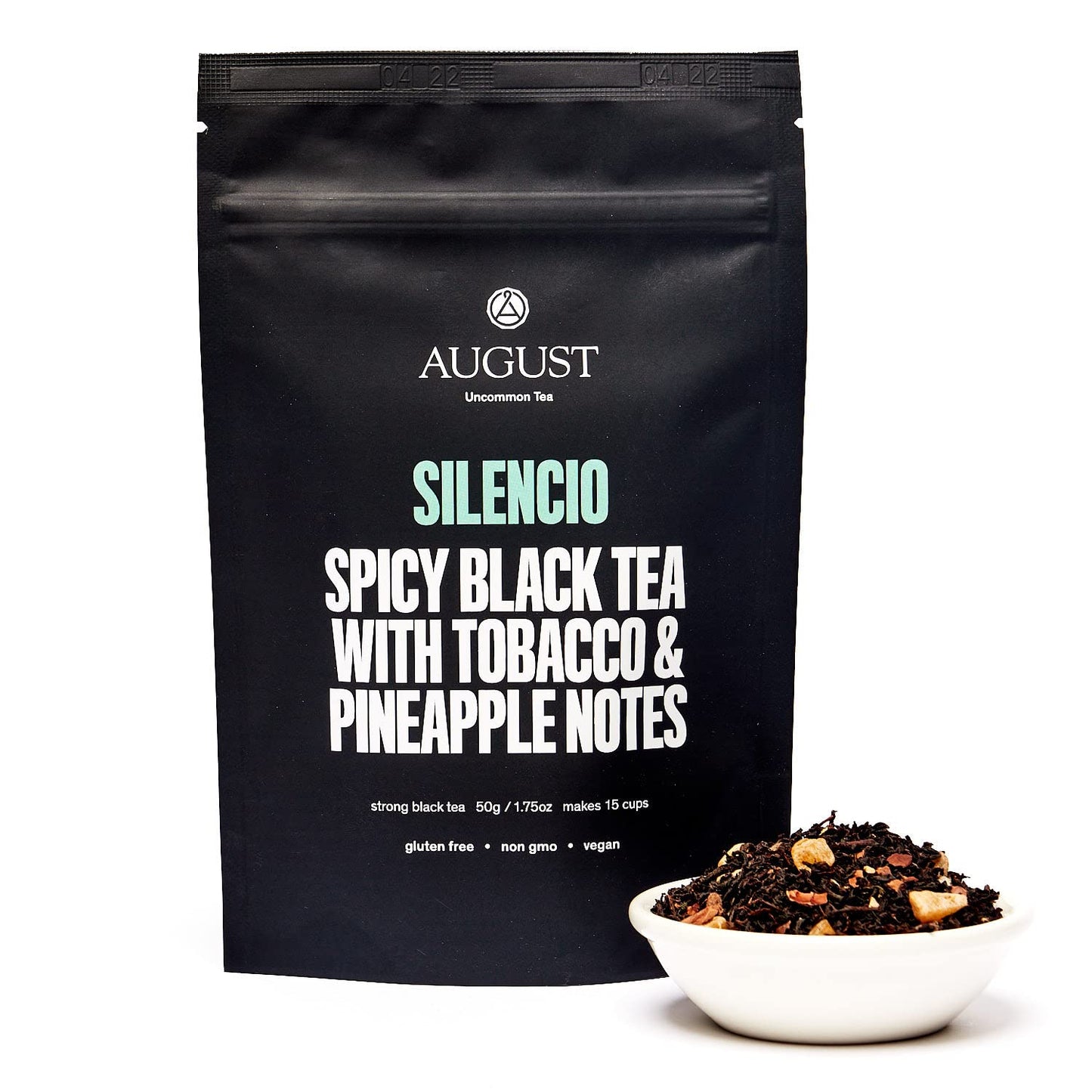 August Uncommon Silencio Loose Leaf Tea – Dried Pineapple, Cacao Shell and Assam Tea – Vegan, Gluten-Free, and Non-GMO South Indian Black Tea – Bold and Tropical Flavor in a Resealable Pouch (1.8oz)