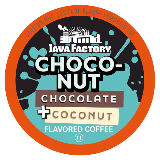 Java Factory Coffee Pods Choconut, 40 Count - Chocolate Coconut Flavored, Compatible with Keurig K Cup Brewers, Tropical Delight for Coffee Lovers