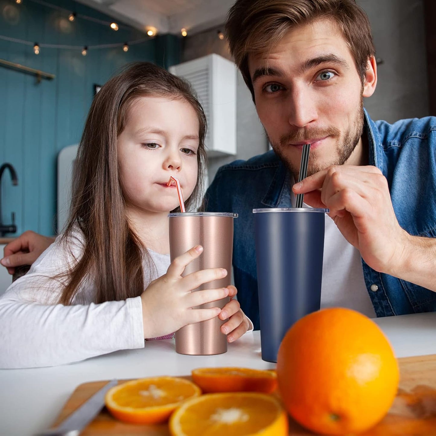 VEGOND 20oz Tumbler Bulk with Lid and Straw 6 Pack, Stainless Steel Vacuum Insulated Tumbler, Double Wall Coffee Cup Travel Mug, Navy Blue