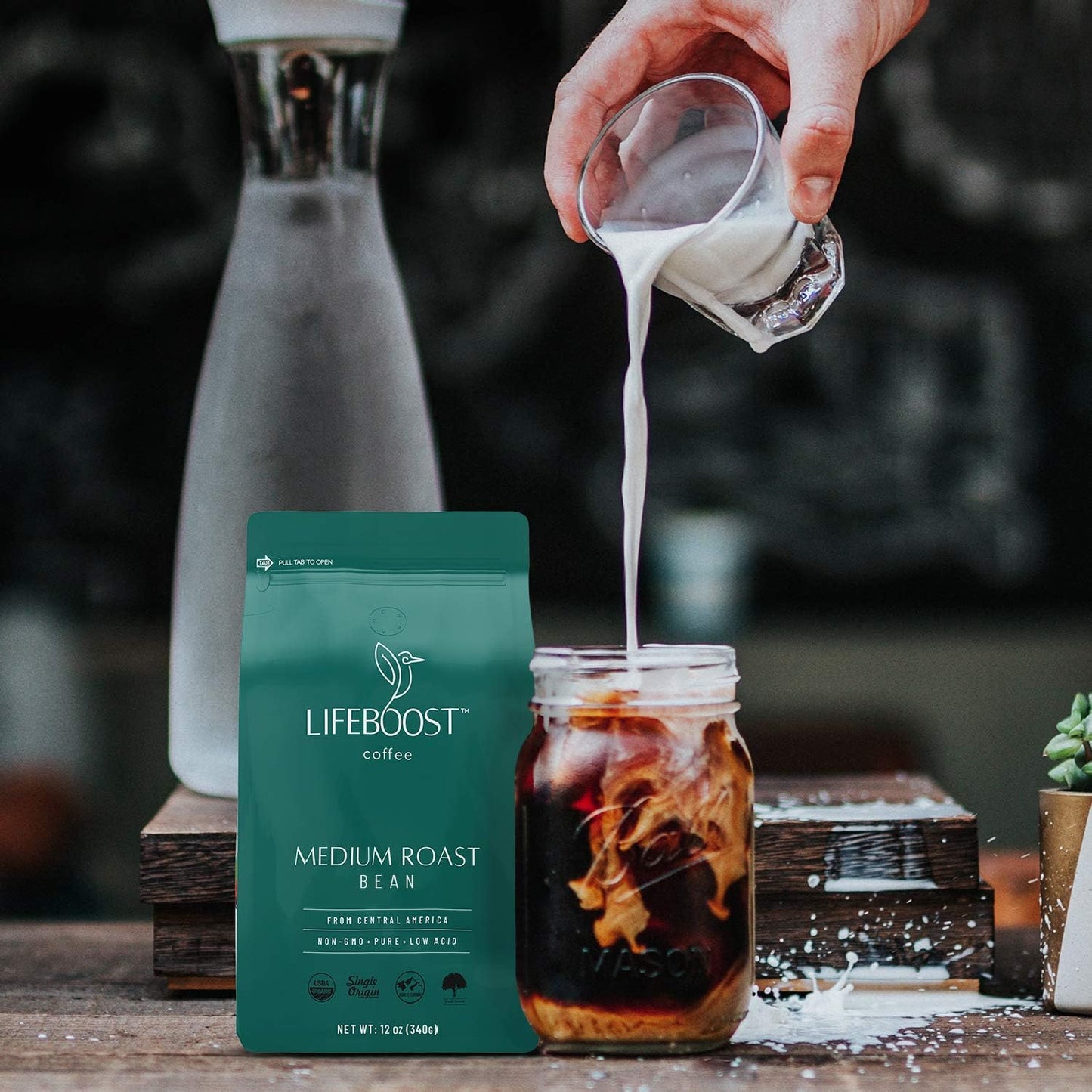 Lifeboost Organic Coffee Beans Medium Roast - Low Acid Single Origin Non-GMO Organic Whole Bean Coffee - Third Party Tested For Mycotoxins & Pesticides - 12 Ounces