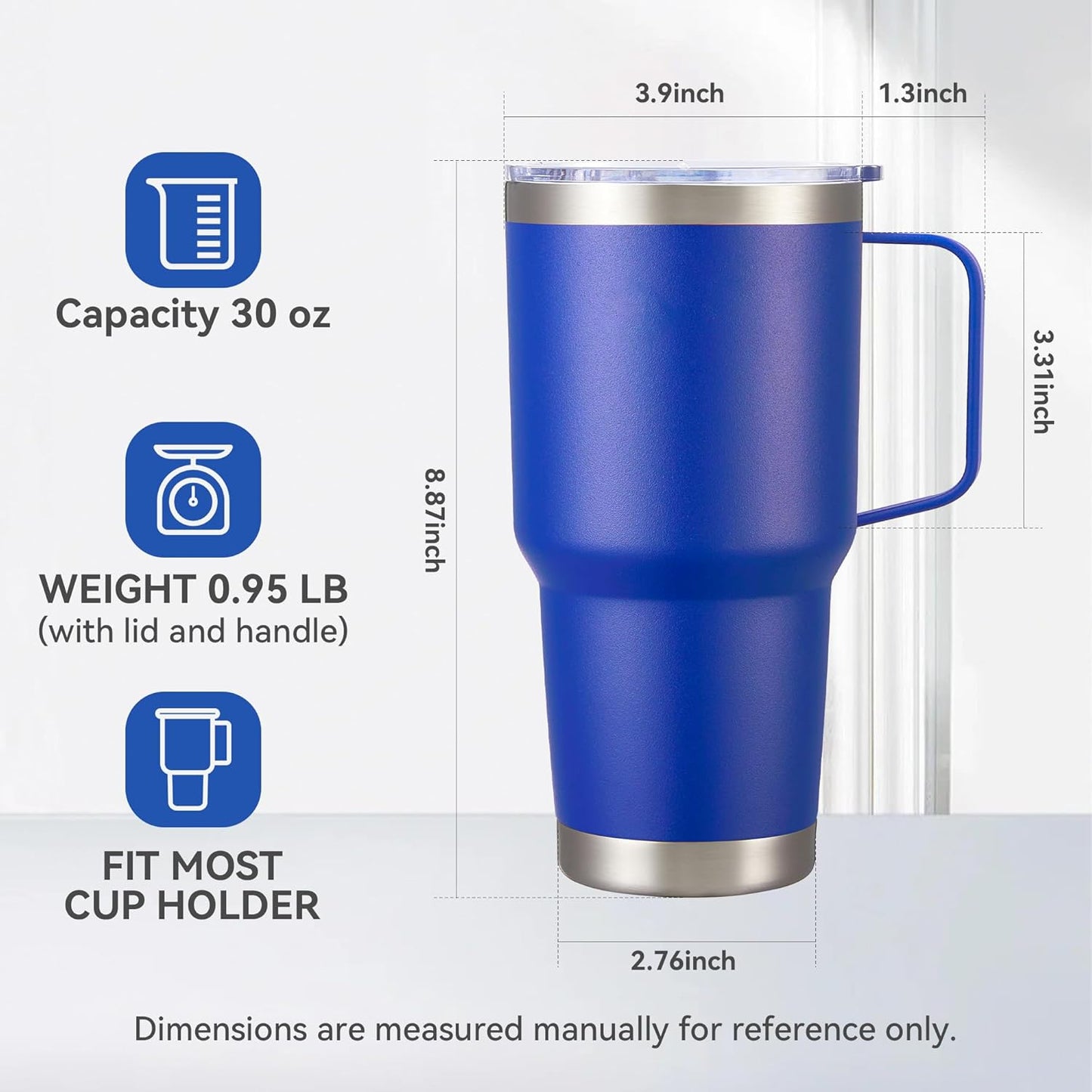 30 oz Tumbler with Handle and Lid, Stainless Steel Tumblers Bulk Double Wall Vacuum Insulated Travel Mug Leak Proof Cup Keep Drinks Cold and Hot Blue, 12 Pack