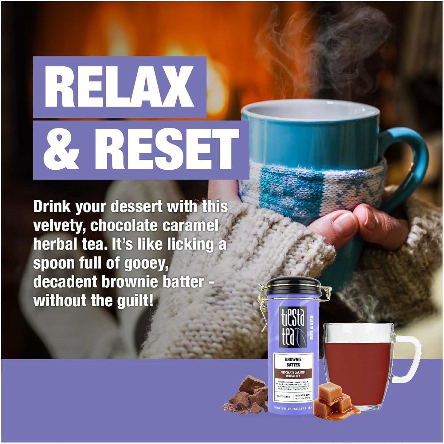 Tiesta Tea - Brownie Batter, Loose Leaf,Chocolate Caramel Herbal Tea, Non-Caffeinated Herbal Blend, Makes Hot or Iced Up to 40-50 Cups, 6oz Refillable Tin