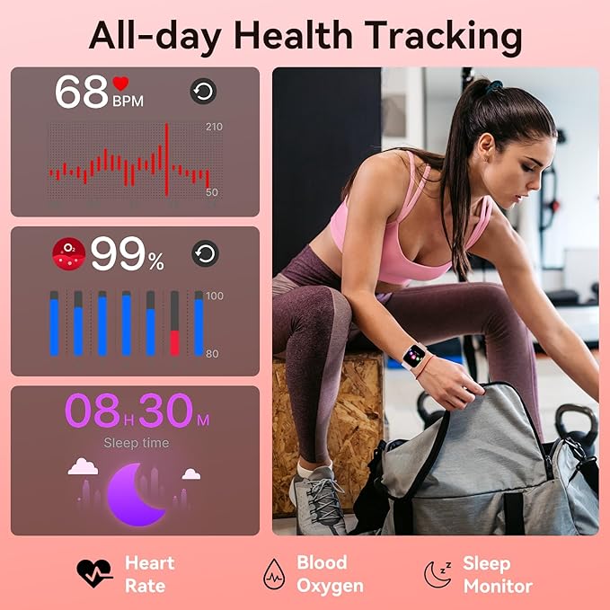 Smart Watch for Men Women, 1000 mAh 100 Day Battery Life, 1.85" Fitness Tracker with Call Function, 110+ Sport Modes, Heart Rate, Sleep Monitor Fitness Watch, IP68 Waterproof, Compatible iOS Android