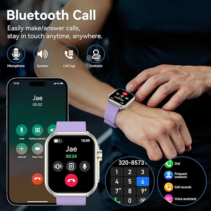 Smart Watch for Men Women, 1.85" HD Fitness Tracker with Call Function, 1000 mAh 100 Day Battery Life, 110+ Sport Modes, Heart Rate Sleep Monitor Fitness Watch, IP68 Waterproof, iOS Android Compatible