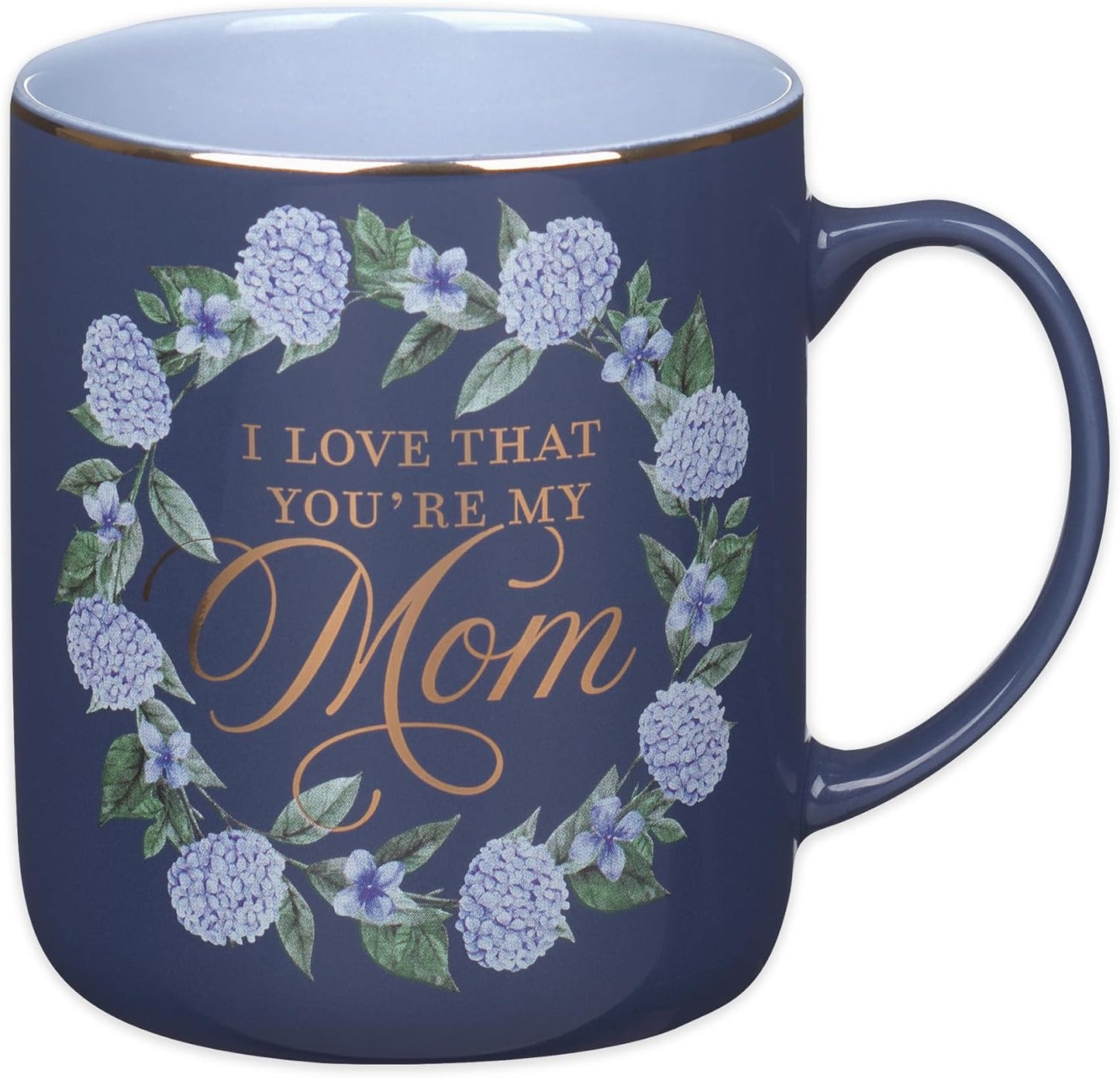 Christian Art Gifts Large Ceramic Inspirational Coffee & Tea Scripture Mug for Mothers: I Love that You're My Mom, Proverb Bible Verse, Cute Novelty Golden Beverage Cup, Purple & Blue Floral, 14 oz.