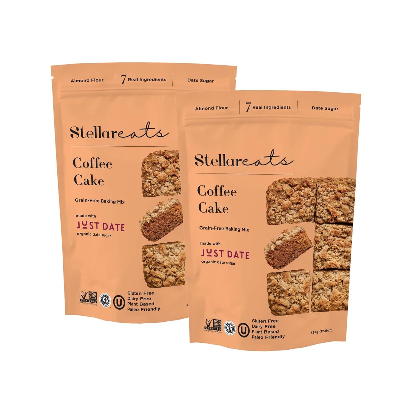 Stellar Eats Grain-Free Coffee Cake Baking Mix | Gluten-Free, Dairy-Free, Plant-Based, Paleo-Friendly, Naturally Sweetened with Date Sugar, Certified Kosher | Almond Flour-Based | 12.6 oz | 2 Pack