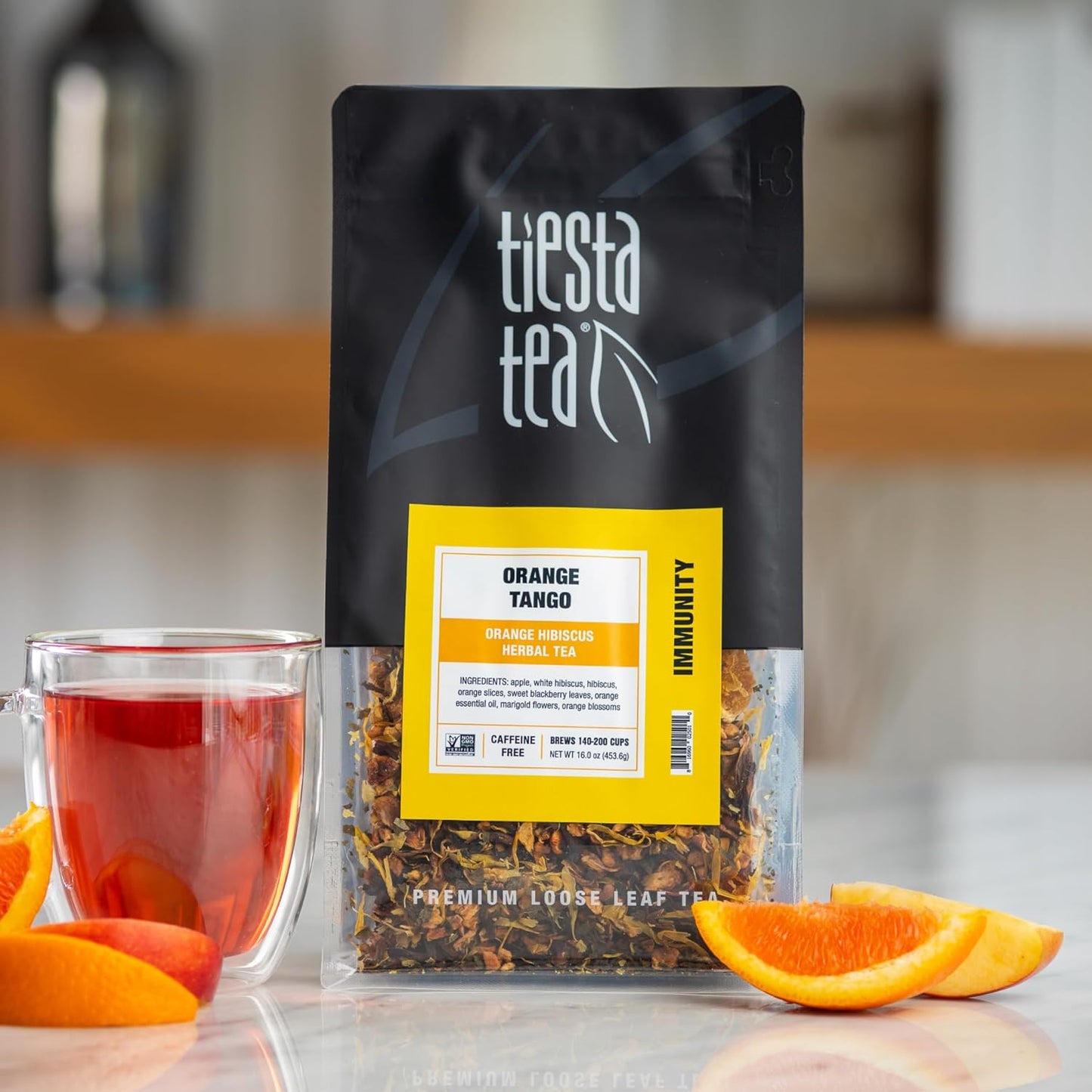 Tiesta Tea - Orange Tango, Loose Leaf, Orange Hibiscus Herbal Tea, Premium Non-Caffeinated Fruit Blend, Makes Hot or Iced & Up to 200 Cups, 16oz Resealable Pouch