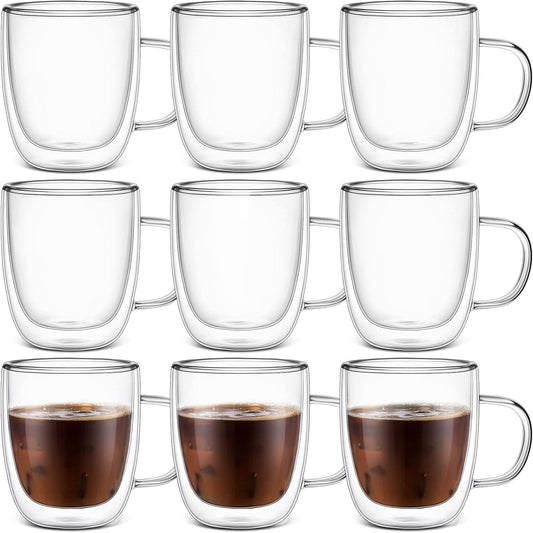 Gerrii Espresso Cups Double Walled Espresso Shot Glass with Handle Cups Insulated Clear Small Shot Glasses for Cappuccino Latte Hot Beverage(8 Pcs,12 oz)