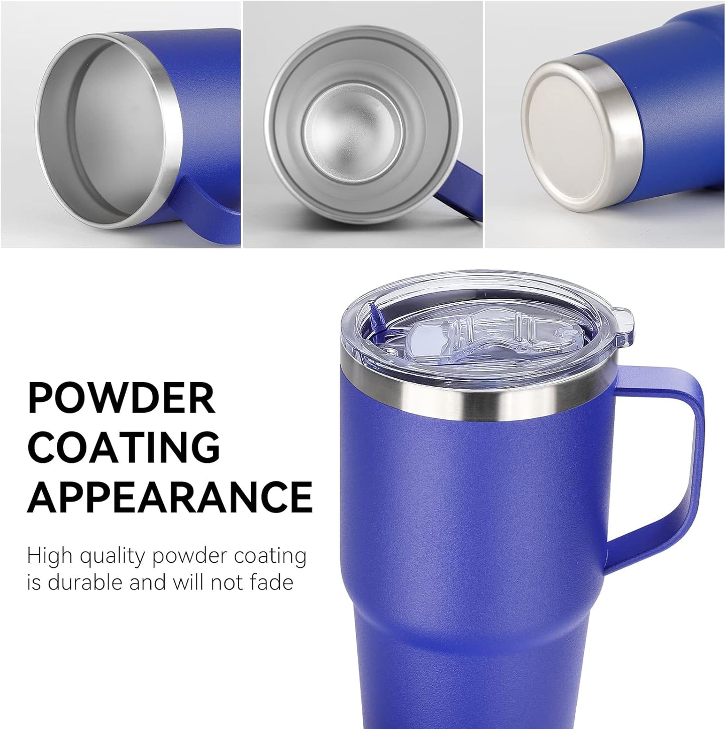 VEGOND 20 oz Tumbler Bulk with Handle Lid and Straw, Stainless Steel Insulated Travel Coffee Mug Set, Spill Proof Double Wall Metal Tumblers Cups, Powder Color Royal Blue 12 Pack