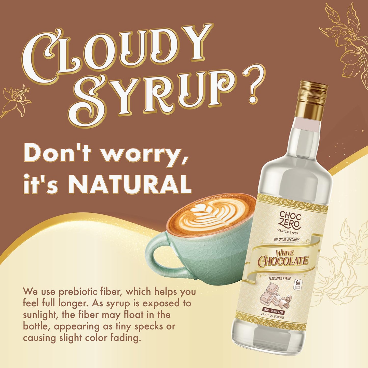 ChocZero Sugar Free White Chocolate Syrup for Coffee - Latte Flavoring Syrups - Keto Friendly, Zero Sugar, 25.4 Ounces (Pack of 1)