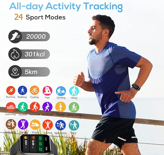 Smart Watch for Men Women Fitness Tracker with Heart Rate Sleep Monitor Step Tracker IP68 Waterproof Pedometer 24 Sport Modes Smartwatch for Android iOS Phones