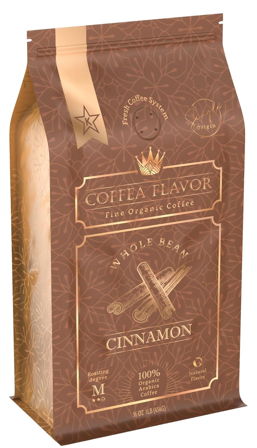 Cinnamon Flavored Whole Bean Coffee – 100% Arabica, Single Origin, Medium Roast, Naturally Sweetened, Warm and Spicy Flavor – by Coffea Flavor