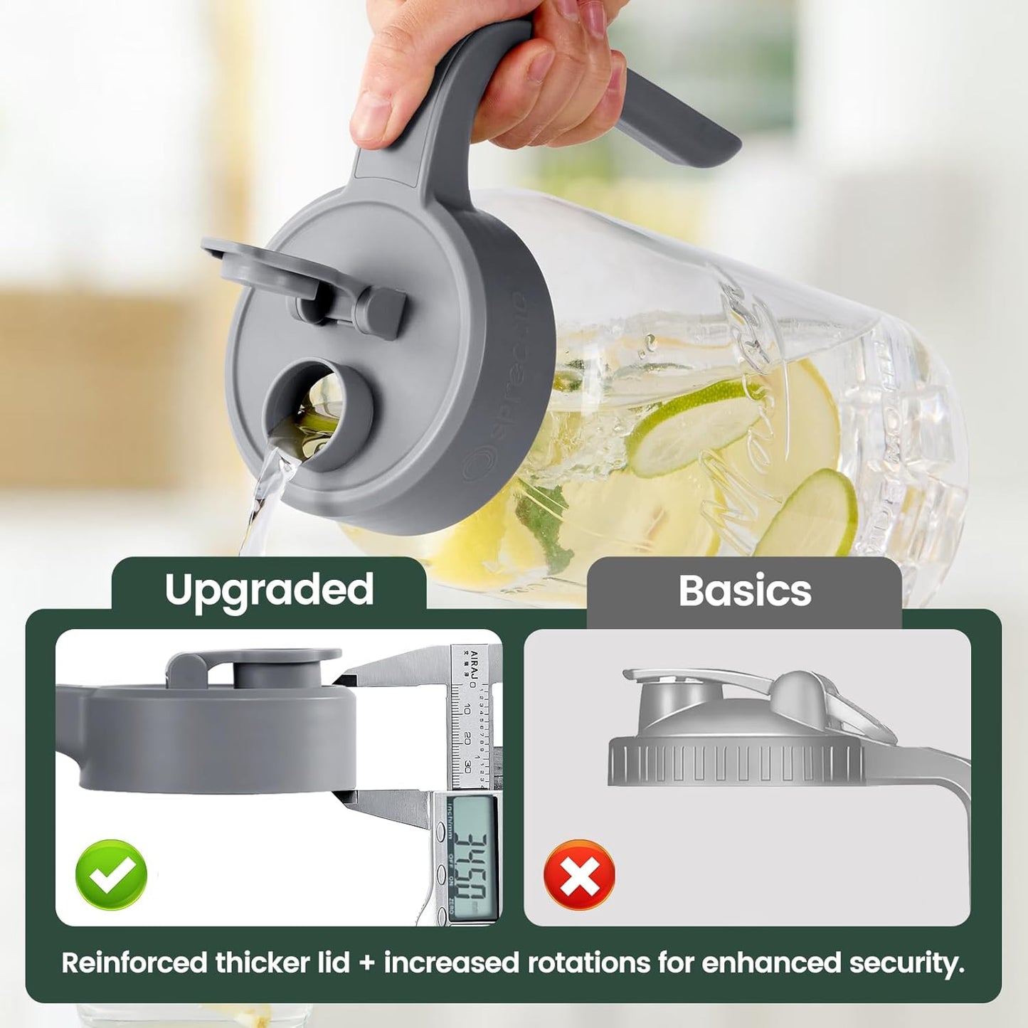 Mason Jar Pitcher - Airtight & Leakproof Glass Pitcher with Lid[set of 2], Perfect for Breastmilk, Cold Brew, and Sun Tea, 2 Quart (64 oz) Mason Jar with Pour Spout Lid