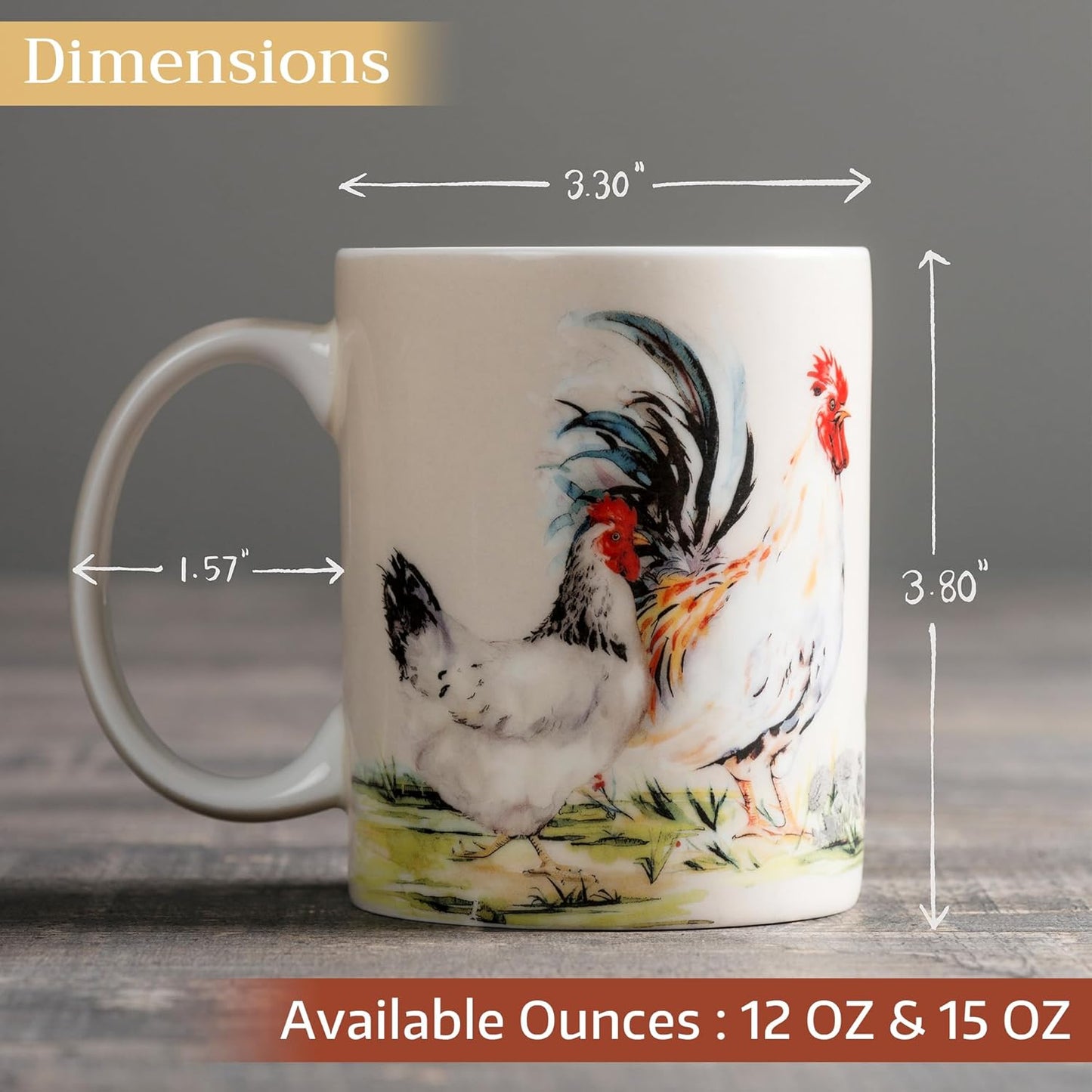 Maison d' Hermine Coffee Mug with Handles Fine Bone China Mugs Pack of Two Tea Cups for Hot Beverages Cappuccino Latte Home Restaurant Office Perfect for Gift (Campagne, 15 Ounce)