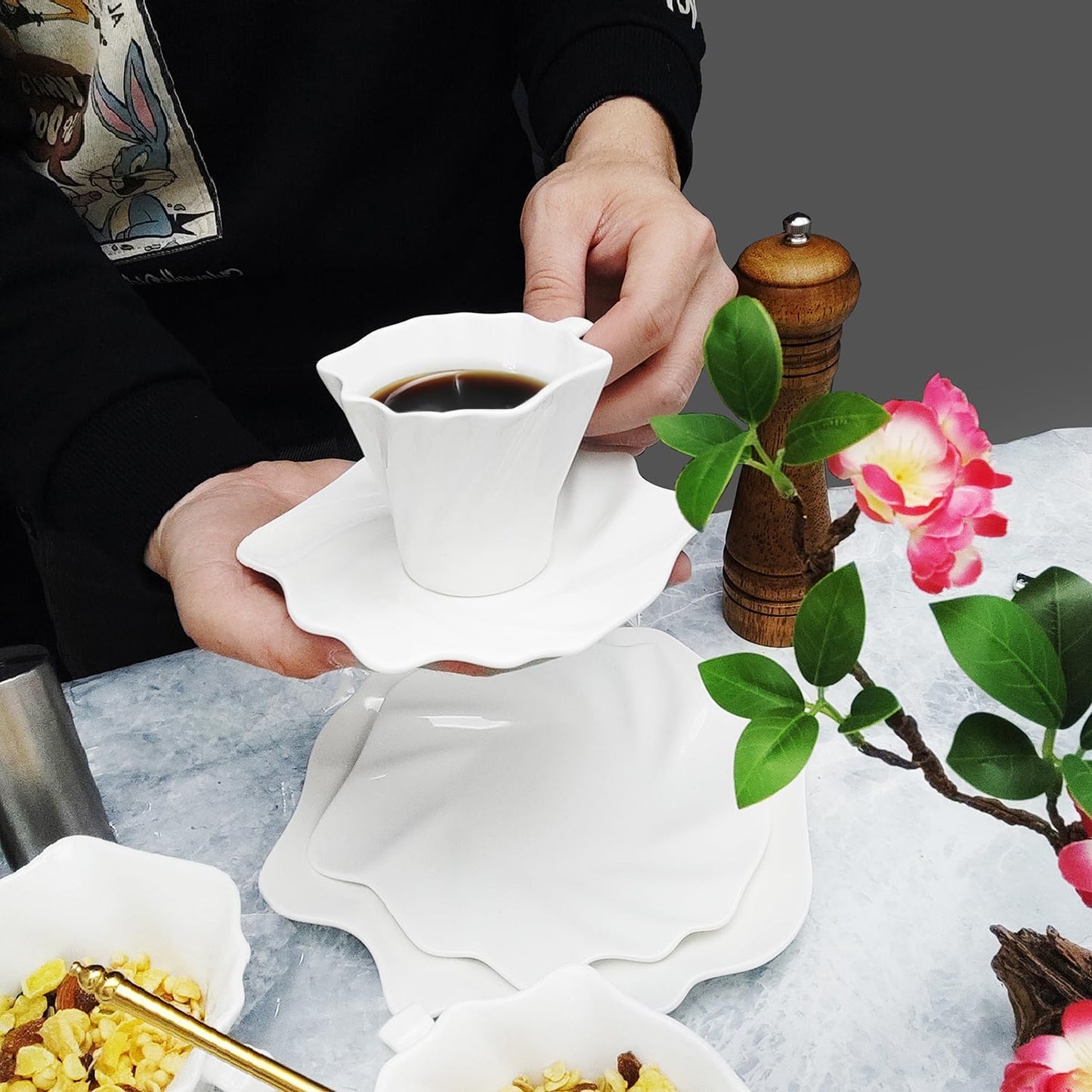 4.25 oz Espresso cups set of 4 | Italian style espresso cups and saucers | Porcelain espresso cup set | Espresso mugs | Demi tasse cups | Espresso cups and saucers|tea cup and saucer