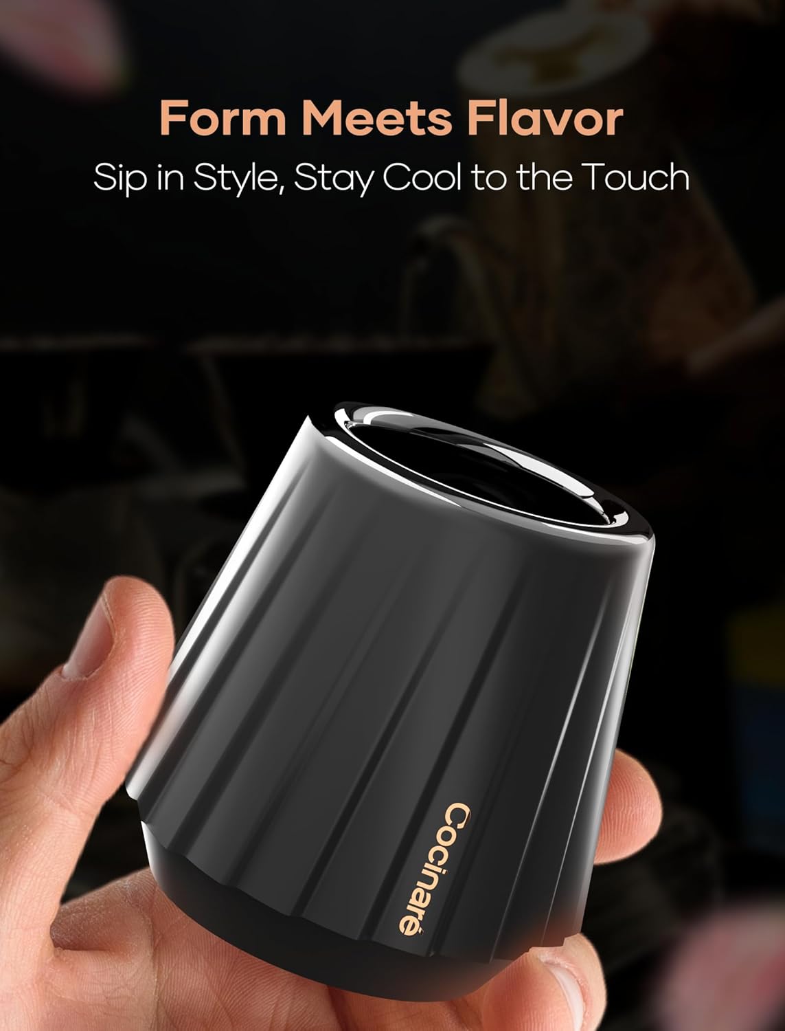 Cocinare KissCup Ceramic Espresso Cup – 2.2oz Demitasse Cup for Espresso, Pour-over coffee & Tea, Nebula Black, Ceramic Collection