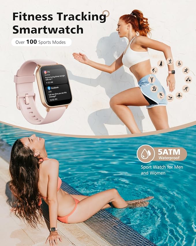 Smart Watch for Women, Android & iPhone Compatible, Fitness Watch Bluetooth Call & Receive Text, 1.8" Smartwatch with Alexa/Heart Rate/SpO2/Sleep Monitor/Calorie Step Tracker, Waterproof 7-Day Battery