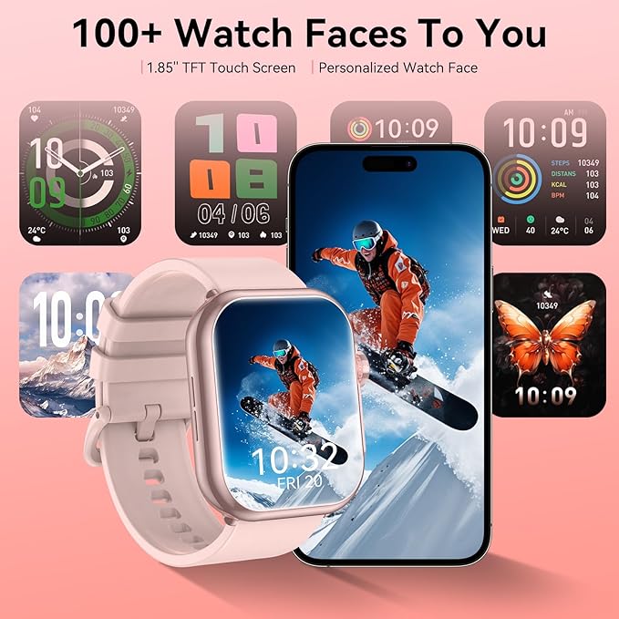 Smart Watch for Men Women, 1000 mAh 100 Day Battery Life, 1.85" Fitness Tracker with Call Function, 110+ Sport Modes, Heart Rate, Sleep Monitor Fitness Watch, IP68 Waterproof, Compatible iOS Android