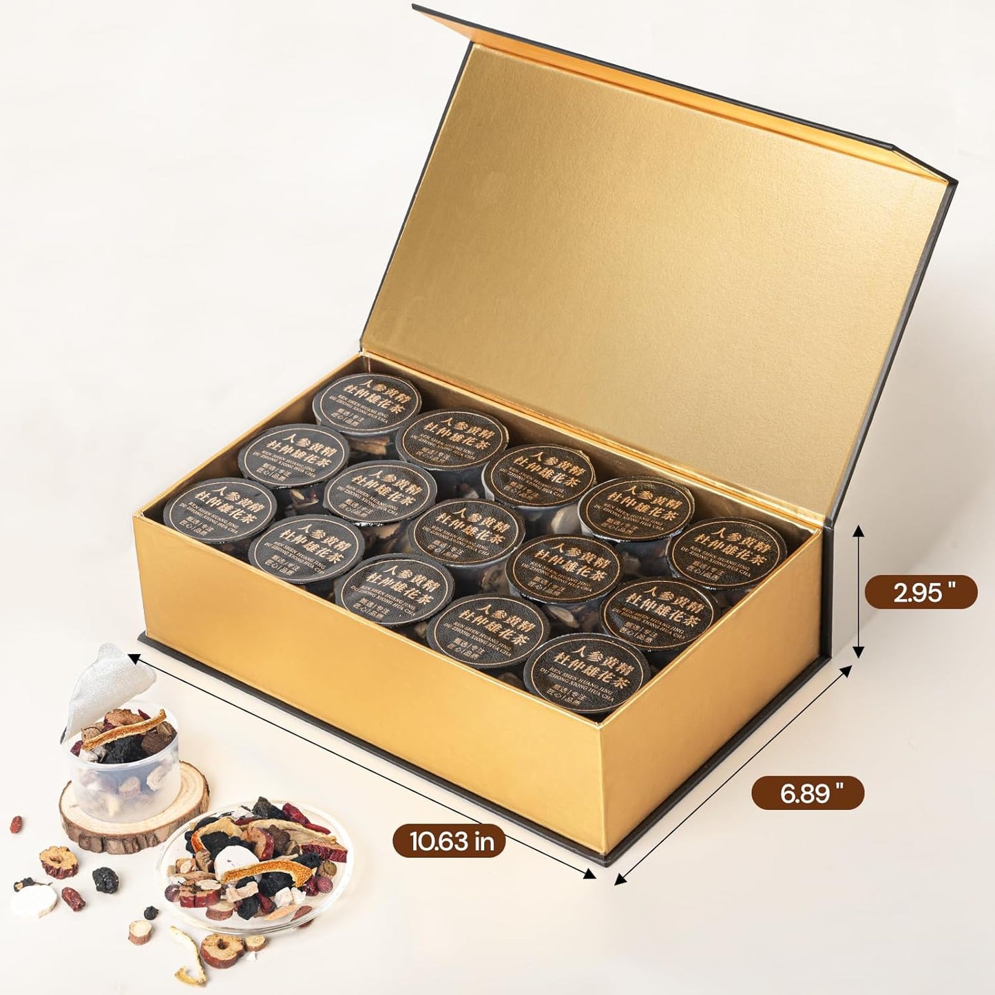 Ginseng Polygonatum Eucommia Male Flower Tea, Natural Traditional Chinese Kidney Support Blend Kidney Cleanse Detox Tea for Men Women, 19 Precious Herbal Ingredients（30 Cans/1 Box)