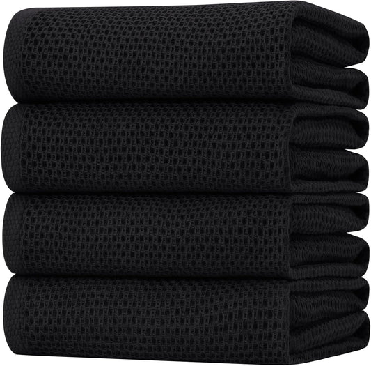 Homaxy 100% Cotton Oversized Waffle Weave Kitchen Dish Towels, Ultra Soft Absorbent Quick Drying Cleaning Towel, 20 x 28 Inches, 4-Pack, Black