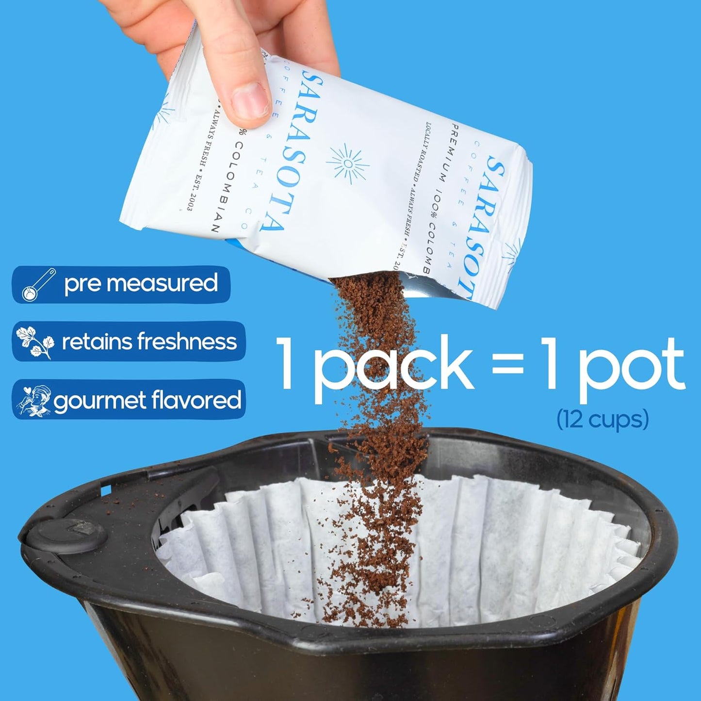 Ground Coffee | Colombian Medium Roast Low Acid Mold Free Pouches | Bulk Packets | Gourmet Columbian Powder Packs for 12 Cup Drip Maker | Premium Highest Rated Individual Premeasured Commercial Bags