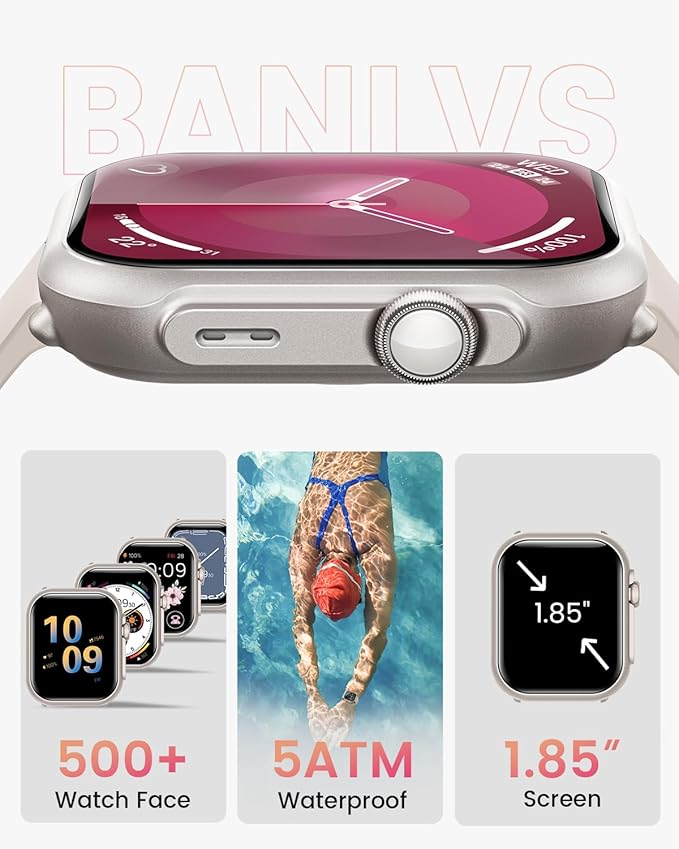 Smart Watches for Men Fitness Tracker: 1.85" Smartwatch with 30 Days+1000 mAh Battery Life Make/Recive Call Heart Rate Blood Pressure SpO2 Sleep Monitor 120+ Sport Mode 5ATM for iPhone Android Phones
