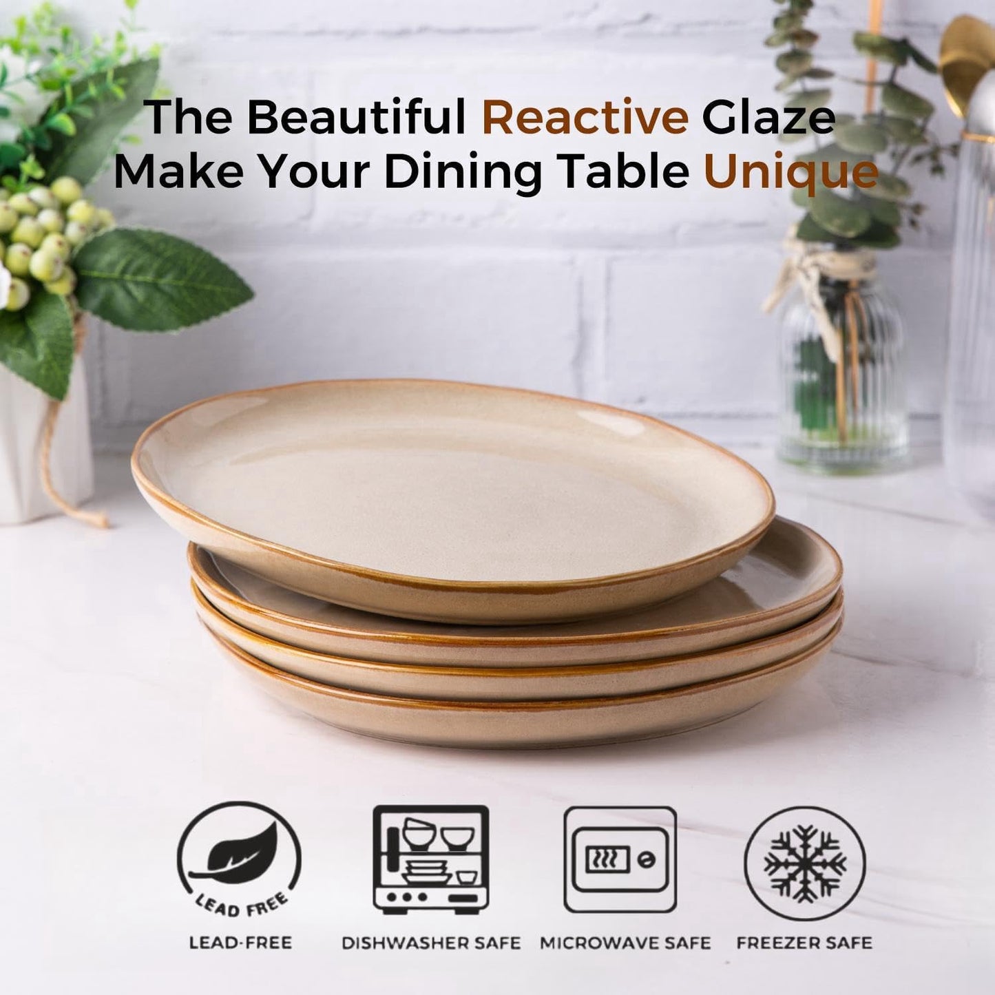 AmorArc Ceramic Plates Set of 5, 8.5 Inch Handmade Reactive Glaze Stoneware Plates set for Dessert, Salad, Appetizer, Small Dinner Plates, Microwave&Dishwasher Safe, Scratch Resistant