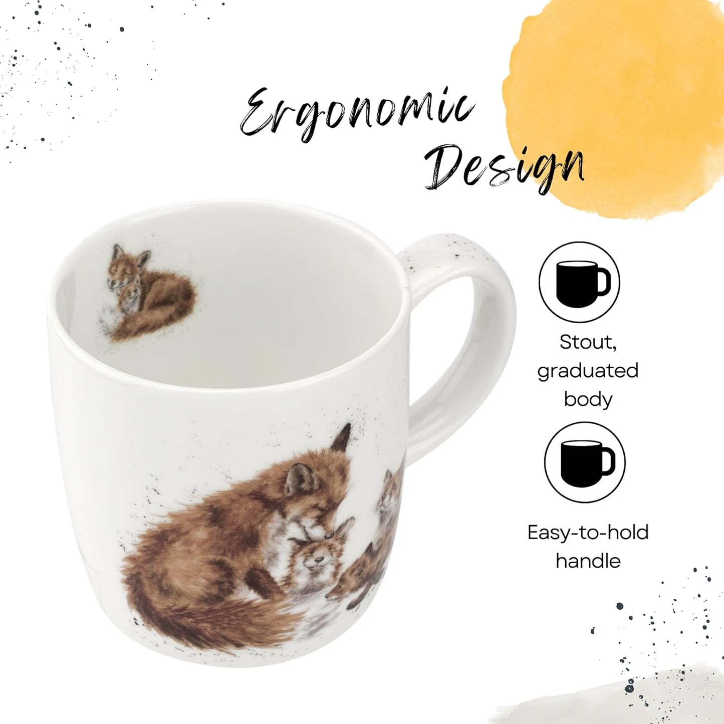 Royal Worcester Wrendale Designs 14 oz Mug, Bedtime Kisses - Fine Bone China with Fox Family Motif - Woodland Themed Tea Mug for Cozy Cottagecore Homes - Safe Ceramic Drinkware for Daily Use